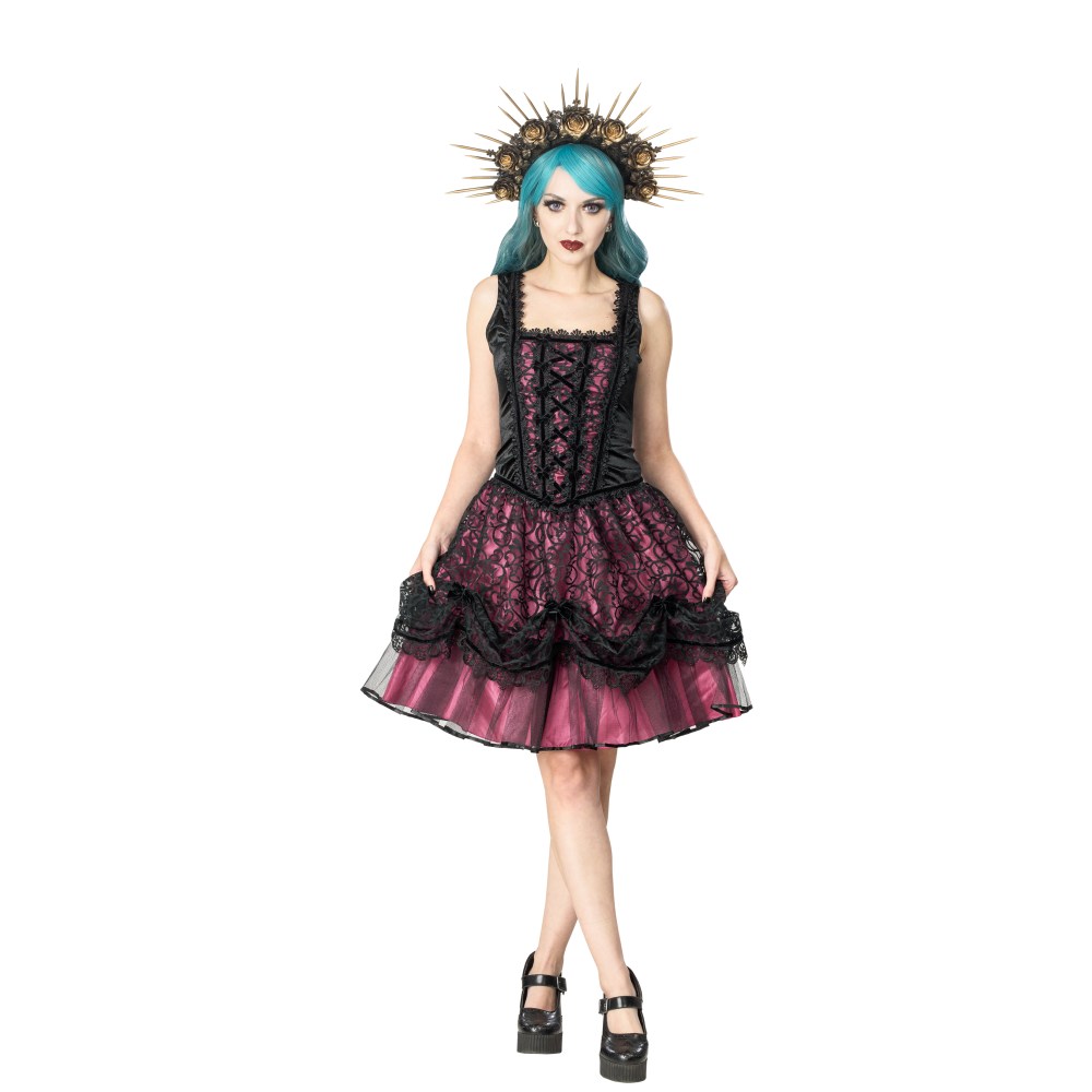 Sinister - 1336 Mini jurk - Zwart/Roze
